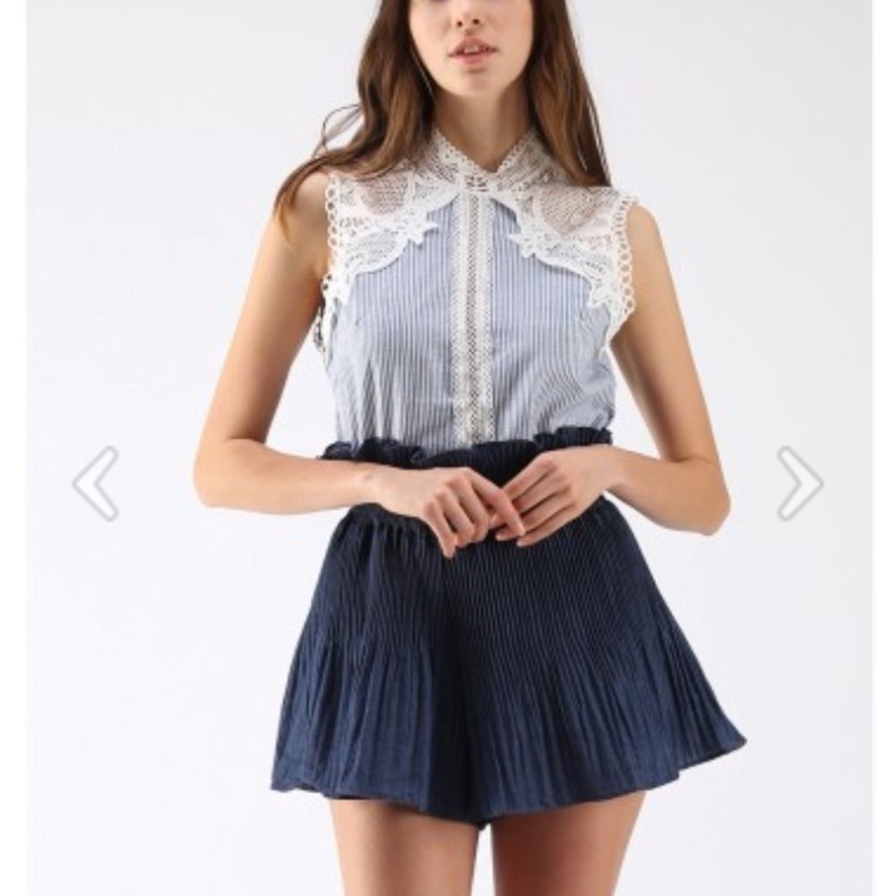 Chicwish Navy Blue Pleated Shorts